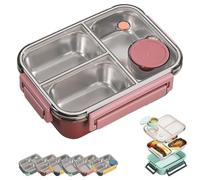Escentio Lunch Box, Stainless Steel Portable Escentio Lunch Box, Large Capacity Leak-Proof with Divided Compartments, for Office, Travel, Field Lodgings (Pink,3 Grid)