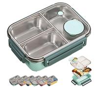 Escentio Lunch Box, Stainless Steel Portable Escentio Lunch Box, Large Capacity Leak-Proof with Divided Compartments, for Office, Travel, Field Lodgings (Green,3 Grid)