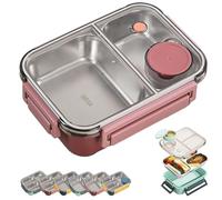 Escentio Lunch Box, Stainless Steel Portable Escentio Lunch Box, Large Capacity Leak-Proof with Divided Compartments, for Office, Travel, Field Lodgings (Pink,2 Grid)
