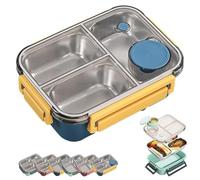 Escentio Lunch Box, Stainless Steel Portable Escentio Lunch Box, Large Capacity Leak-Proof with Divided Compartments, for Office, Travel, Field Lodgings (Blue,3 Grid)