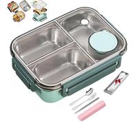Escentio Lunch Box, Stainless Steel Portable Escentio Lunch Box, Leak-Proof Stackable Cutlery Set with 2/3 Compartment,Large Capacity (Three Compartments Pink) (Green,3-Grid)