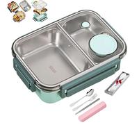 Escentio Lunch Box, Stainless Steel Portable Escentio Lunch Box, Leak-Proof Stackable Cutlery Set with 2/3 Compartment，Large Capacity (Three Compartments Pink) (Green,2-Grid)