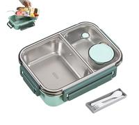 Escentio Lunch Box, Stainless Steel Portable Escentio Lunch Box, with Tableware and Divided Compartments, for Office, Travel, Field Lodgings (Green,2-grids)