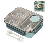 Escentio Lunch Box, Stainless Steel Portable Escentio Lunch Box, with Tableware and Divided Compartments (Three Compartments Green)