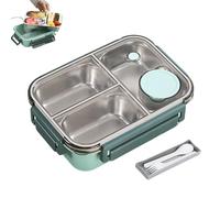 Escentio Lunch Box, Stainless Steel Portable Escentio Lunch Box, with Tableware and Divided Compartments, for Office, Travel, Field Lodgings (Green,3-grids)
