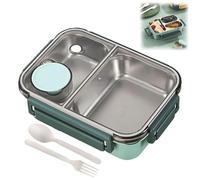 Escentio Lunch Box, Stainless Steel Portable Escentio Lunch Box, with Tableware and Divided Compartments (Two Compartments Green)