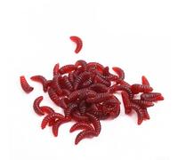 Esche a forma di vermi in gomma morbida per la pesca, 60 esche rosse con stili dritti e curvi, 20 mm, esche flessibili per spigole e trote (canzone con 60 pezzi)