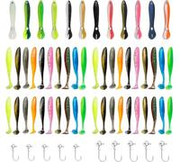 Esche Artificiali Morbide, Esca da Pesca Spinning, Esche da Pesca in Plastica, 55PCS con 10 Ami da Pesca per Morbide Esche Artificiali Spinning Pesci con Coda a T Esca Morbida