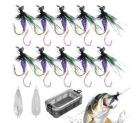 Esche Da A Mosca Per Black Bass | Amo per a Mosca - Esca Simulata con Attraente e Doppio Amo 10 Pezzi per in Acqua Salata e Acqua per Avventure, Campeggio