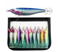 Esche da pesca a forma di calamari, 10 cm, 9 g, 10 pezzi che si illuminano al buio con perline a sonaglio e doppi ganci, esca riflettente attivata dai raggi UV, per la pesca notturna in acque salate