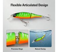 Esche da pesca a forma di minnow articolata, esca dura multi-segmento con ami tripli #8, palline rumorose interne, wobbler artificiale a lancio lungo per pesca in acqua dolce, fiume, lago, branzino, t