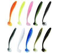 Esche da pesca morbide, 100PCS/50PCS Kit di esche in plastica morbida kit di esche con scatola per la pesca di trote, scorfano, acqua salata/dolce, 10 colori misti/5 colori misti (100PCS/7cm/2g)