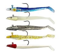 Esche da pesca morbide, confezione da 5 esche in plastica morbida, esche da pesca morbide, esche da pesca a coda di pagaia, esche da pesca per spigola, trota, scorfano, acqua salata, acqua dolce