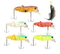 Esche da pesca per cricket, esche da pesca persico - 5 pezzi Grasshopper Crankbait con contenitore - esche realistiche Topwater esche a manovella, esche galleggianti per trota, liquore