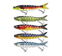 Esche da pesca per luccio multi snodate, 5 pezzi, 13,5 cm, 18 g, wobblers con forma realistica a forma di pesce e ganci in acciaio al carbonio forti piercing (1#+6#+7#+8#+9#)