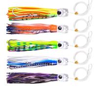 Esche da Traina per la Pesca in Acqua Salata, 5pezzi Offshore Esche da traino Big Game Saltwater per Mahi Tuna Marlin Dolphin Wahoo Esche da Pesca D'altura Polpo Gonne di Calamari Ganci Rigati