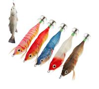 Esche per calamari, da pesca che si illuminano al buio, 5 pezzi con gancio, per l'uso all'aperto, in acqua salata, nei fiumi, in laghi, in laghetti, di notte e al mattino