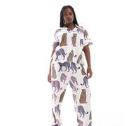 Esclusiva Chelsea Peers Curve - Pigiama bianco sporco in cotone tono su tono con stampa di leopardi composto da pantaloni e top a maniche corte con bottoni 56