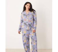 Esclusiva Chelsea Peers Curve - Pigiama composto da maglietta a maniche lunghe e pantaloni lilla con stampa celestiale-Viola 54