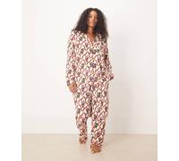 Esclusiva Chelsea Peers Curve - Pigiama in poliestere con stampa con Babbo Natale e bastoncini di zucchero con top a maniche lunghe con rever-Bianco 48