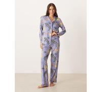 Esclusiva Chelsea Peers - Pigiama con maglia a maniche lunghe e pantaloni lilla con stampa celestiale-Viola 42