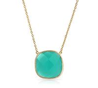 Esclusiva Collana Con Ciondolo Di Pietra Sfaccettata Color Turchese-Verde Per Donne Quarzo Di Calcedonio Simulato Montatura A Ghiera In Argento Sterling Placcato In Oro 14 Carati Eleganza Senza Tempo