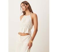 Esclusiva Esmée - Top da spiaggia trasparente allacciato al collo color crema testurizzato con schiena scoperta in coordinato-Bianco 42