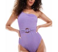 Esclusiva In The Style - Costume da bagno monospalla viola stropicciato con cintura e anello 38