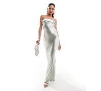 Esclusiva In The Style - Vestito lungo a fascia con cut-out sul retro in raso grigio effetto liquido 46