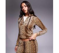 Esclusiva Juicy Couture x ASOS - Felpa con cappuccio e zip marrone con stampa maculata in coordinato M