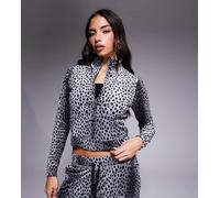 Esclusiva Juicy Couture x ASOS - Felpa nera con cappuccio, stampa maculata tono su tono e cappuccio in coordinato-Grigio 2XS