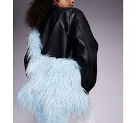 Esclusiva Kaiia - Borsa a tracolla a forma di stella oversize celeste in pelliccia sintetica a pelo lungo-Blu One Size