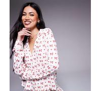 Esclusiva Kaiia - Camicia del pigiama taglio corto con bottoni e stampa di fiocchi rossi in coordinato-Multicolore 46
