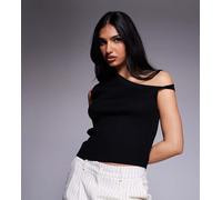 Esclusiva Kaiia - Crop top in maglia nero a coste con spalla scoperta attorcigliata XL