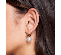 Esclusiva Kaiia - Orecchini a cerchio dorati con perle pendenti-Bianco One Size