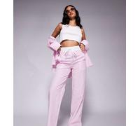 Esclusiva Kaiia - Pantaloni in popeline di misto cotone rosa a righe con elastico in vita stile boxer 42