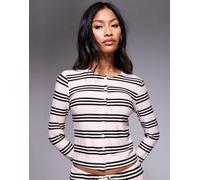 Esclusiva Kaiia - Top a maniche lunghe in jersey super morbido a righe marroni e rosa con bottoni in coordinato-Multicolore 42