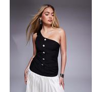 Esclusiva Kaiia - Vestito corto monocromatico sartoriale monospalla con bottoni e fondo sceso a pieghe-Multicolore 36