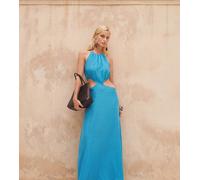 Esclusiva Kaiia - Vestito lungo allacciato al collo in misto cotone con cut-out color acqua-Blu 38