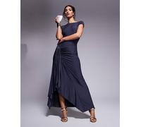 Esclusiva Kaiia - Vestito lungo sinuoso a doppio strato antracite con maniche ad aletta e spacco laterale drappeggiato-Grigio 50