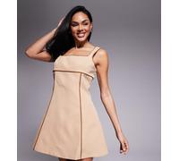 Esclusiva Murci - Vestito corto beige con dettagli in corda e scollo squadrato-Neutro 40