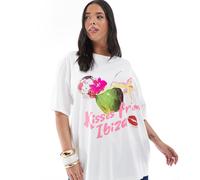 Esclusiva Renee Studio Plus - T-shirt bianca con grafica "Ibiza"-Bianco 44