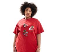 Esclusiva Renee Studio Plus - T-shirt rossa con grafica del logo e fragole-Rosso 46