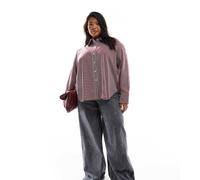 Esclusiva Renee Studio Plus x Holly Wynne - Camicia taglio lungo oversize bordeaux a righe-Rosso 48