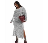 Esclusiva Renee Studio Plus x Holly Wynne - Gonna lunga in maglia grigio mélange con spacco laterale in coordinato 60