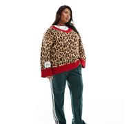Esclusiva Renee Studio Plus x Holly Wynne - Maglione taglio lungo leopardato con scollo a V e bordi a contrasto-Multicolore 50