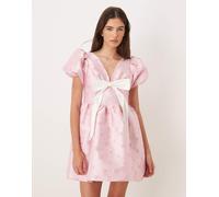 Esclusiva Sister Jane - Memories - Vestito corto rosa con scollo a V e maniche a sbuffo con fiocco XS