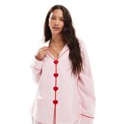 Esclusiva The Frolic - Camicia del pigiama a righe rosa e bianche con bottoni a forma di cuore sul davanti in coordinato XS