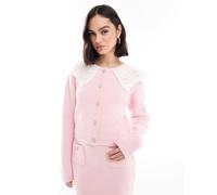 Esclusiva The Frolic - Cardigan in maglia soffice rosa all'uncinetto con bottoni con strass in coordinato 44
