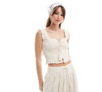 Esclusiva The Frolic - Crop top in pizzo color panna arricciato con laccetti e nappe in coordinato-Bianco 42